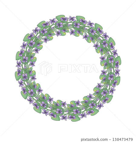 Hand drawn line art canary islands flowers wreath. Card template with cute floral frame 138473479