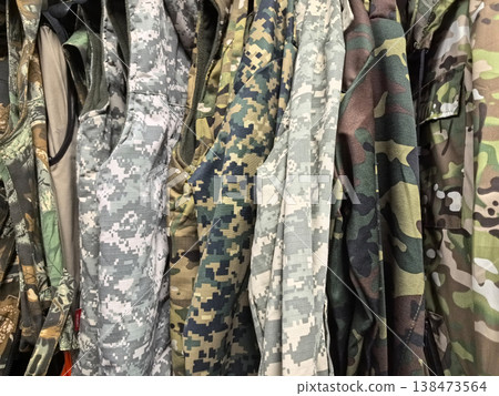 Camo pattern collection showcases diverse military and outdoor styles 138473564