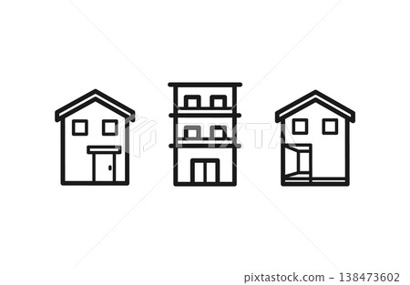 房屋圖示集(線條畫:獨立式住宅、公寓、房地產、住宅) 房屋圖示集(線條畫:獨立式住宅、公寓、房地產、住宅) 138473602
