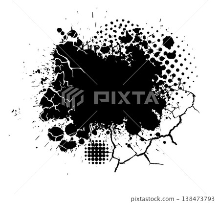 Splatter Paint Texture with cracks, dots, and halftone. Black Spray Blot of Ink. Place illustration Over any Object to Create Grungy Effect . hand drawn. Not AI, Vector Splatter Paint Texture with cracks, dots, and halftone. Black Spray Blot of Ink. Place illustration Over any Object to Create Grungy Effect . hand drawn. Not AI, Vector 138473793