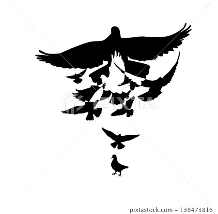Abstract dove monochrome silhouette . hand drawing. Not AI. Vector illustration 138473816
