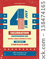 Retro 4th of July celebration poster with large number four, patriotic frame and festive typography. Vintage Independence Day event design in Americana style. Vector illustration 138474165