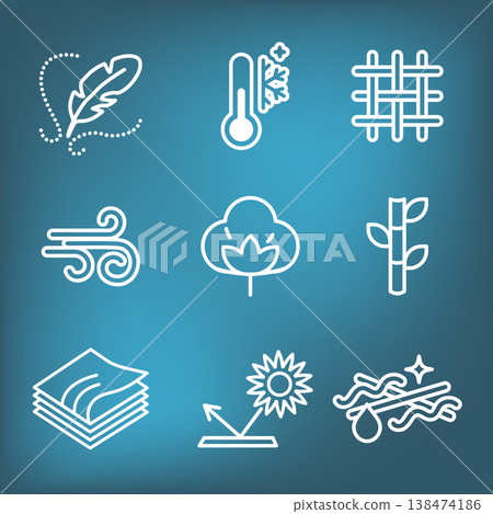 Fabric Features Icon Set with Moisture Wicking - Cotton - Bamboo - Wind Resistance Fabric Features Icon Set with Moisture Wicking - Cotton - Bamboo - Wind Resistance 138474186