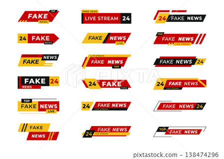 Collection of fake news banner templates with live stream and 24 labels 138474296