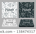 Seamless pattern slice pizza Pepperoni, Margherita, Mexican with ingredients. Vintage vector engrave 138474317