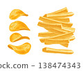 French fry stick potato and chips. Vector color realistic illustration. 138474343