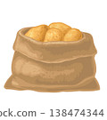 Sack with whole potato root whole. Vector color realistic illustration. 138474344