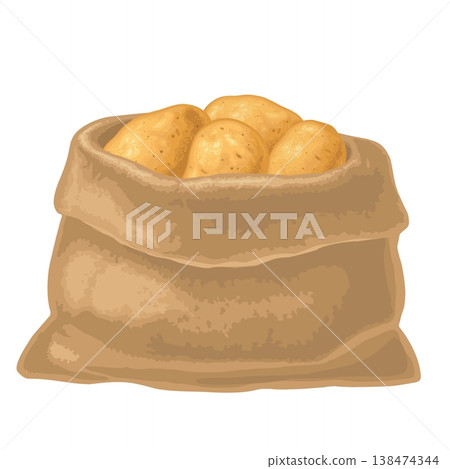 Sack with whole potato root whole. Vector color realistic illustration. Sack with whole potato root whole. Vector color realistic illustration. 138474344