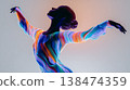 Abstract portrait of a dancing woman with colorful light projections on body. Creative silhouette with vibrant neon gradients, expressing freedom, movement, digital art This is AI-generated item 138474359