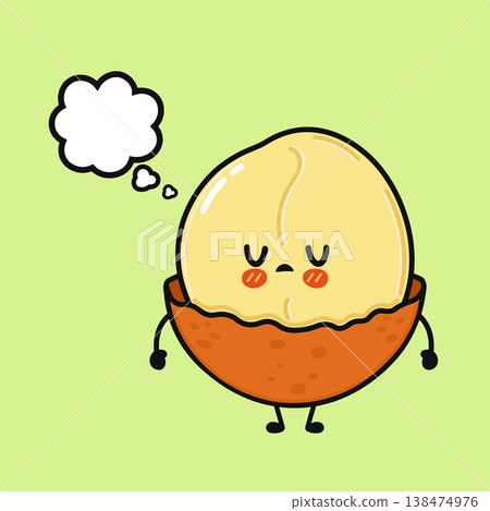 Cute macadamia nut character thinking with a thought bubble Cute macadamia nut character thinking with a thought bubble 138474976