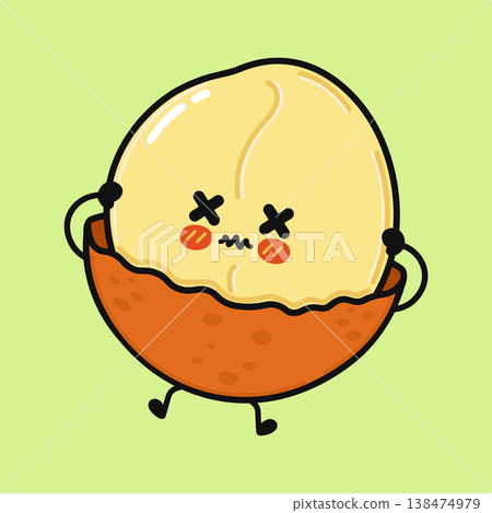 Kawaii macadamia nut character feeling dizzy and sad Kawaii macadamia nut character feeling dizzy and sad 138474979