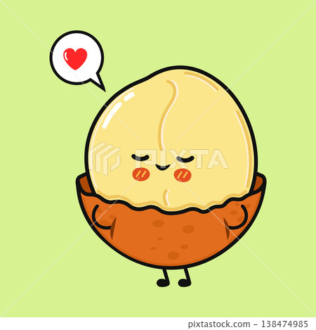 Cute macadamia nut character bursting with love 138474985