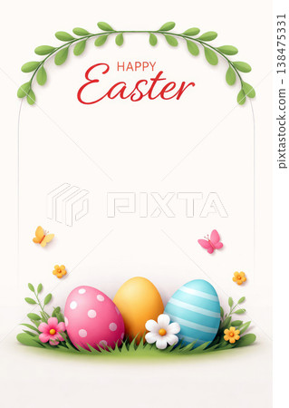 Easter Celebration with Colorful Eggs and Flowers 138475331