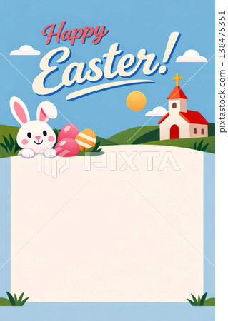 Easter Bunny With Eggs Near Church Easter Bunny With Eggs Near Church 138475351