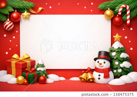 Festive Holiday Scene with Snowman and Gifts 138475375