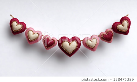 Heart shaped stitched fabric decoration on string Heart shaped stitched fabric decoration on string 138475389