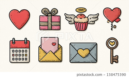 Love and Gift Icons Set Love and Gift Icons Set 138475390