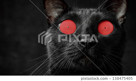 Hypnotic stare of a black feline Hypnotic stare of a black feline 138475405