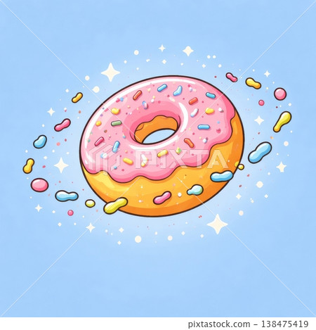 Colorful Pink Glazed Donut with Sprinkles Colorful Pink Glazed Donut with Sprinkles 138475419
