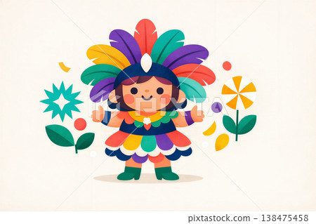 Joyful Carnival Costume With Colorful Feathers Joyful Carnival Costume With Colorful Feathers 138475458