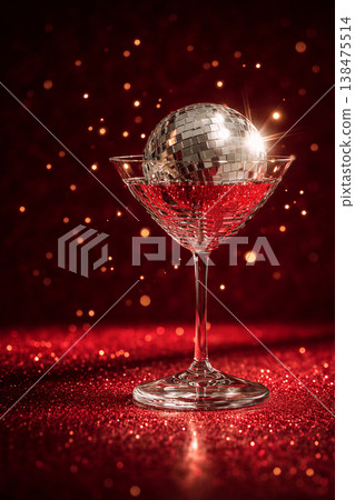 Glamorous Disco Ball In A Cocktail Glass Glamorous Disco Ball In A Cocktail Glass 138475514