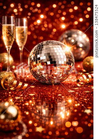 Glistening Celebration With Mirrorball And Champagne Glistening Celebration With Mirrorball And Champagne 138475524