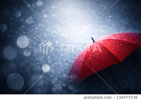 Red Umbrella Under Rainy Night Lights Red Umbrella Under Rainy Night Lights 138475536
