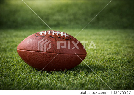 Brown Leather Football On A Grassy Field 138475547