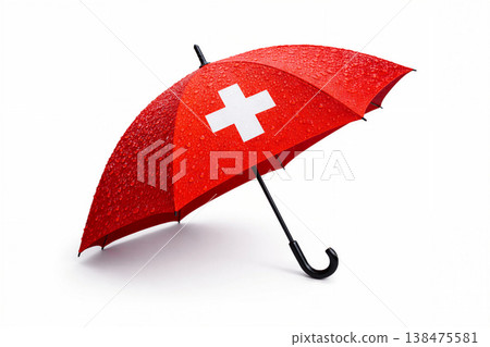 Red Umbrella With White Medical Cross Symbol Red Umbrella With White Medical Cross Symbol 138475581