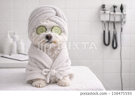 Relaxed Puppy Enjoying A Pampered Spa Day Relaxed Puppy Enjoying A Pampered Spa Day 138475593
