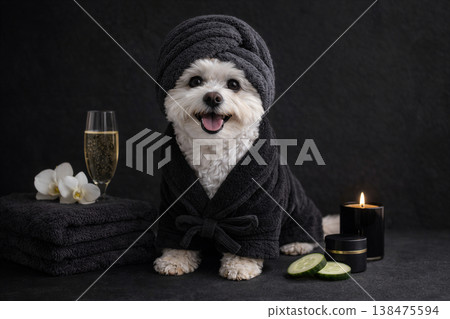 Happy Small Dog Enjoying Relaxing Spa Day 138475594