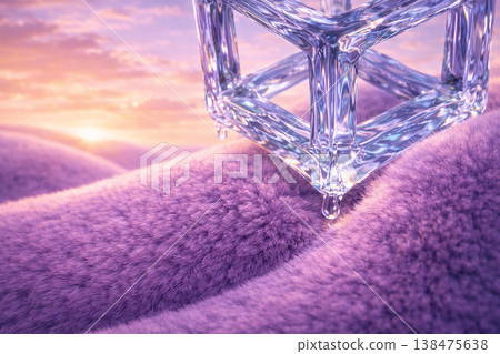 Crystal Cube Resting On Plush Purple Surface 138475638