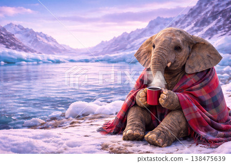 Gentle Baby Elephant Sharing Warm Drink Gentle Baby Elephant Sharing Warm Drink 138475639