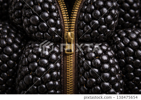 Close Up of Brass Zipper and Berries 138475654