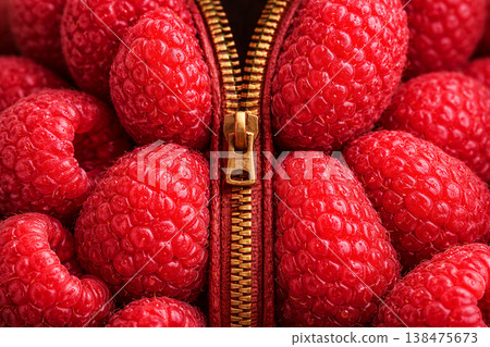 Closeup of Raspberries With a Brass Zipper Closeup of Raspberries With a Brass Zipper 138475673