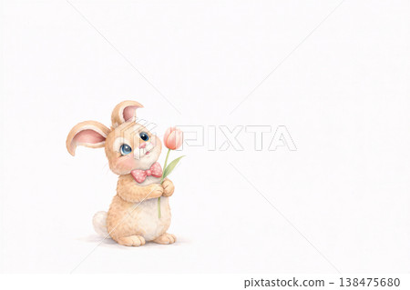 Sweet Baby Bunny Holding A Pink Tulip Sweet Baby Bunny Holding A Pink Tulip 138475680