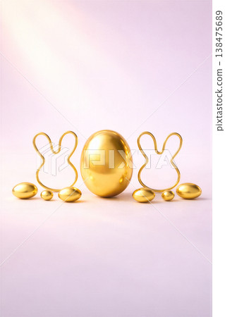 Golden Easter Egg And Bunny Minimal Display 138475689