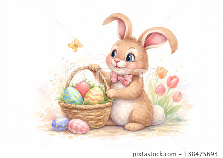 Cute Easter Bunny With Colorful Eggs Cute Easter Bunny With Colorful Eggs 138475693