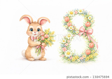 Cute Bunny With Floral Number Eight Cute Bunny With Floral Number Eight 138475694