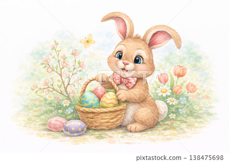 Adorable Easter Bunny With Colorful Painted Eggs 138475698