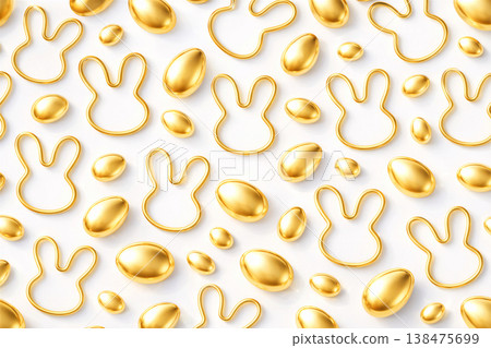 Golden Bunny and Egg Pattern Background Golden Bunny and Egg Pattern Background 138475699