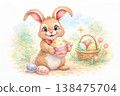 Springtime Bunny With Colorful Painted Easter Eggs 138475704