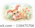 Cheerful Spring Bunny With Painted Egg 138475706