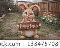 Cute Easter Bunny Holding Wooden Sign 138475708