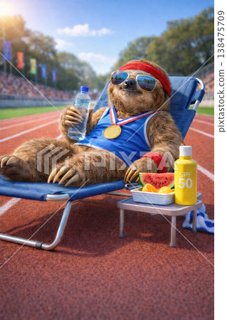 Champion Sloth Relaxing Trackside After Winning Champion Sloth Relaxing Trackside After Winning 138475709