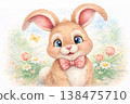 Adorable Bunny in a Spring Flower Garden 138475710