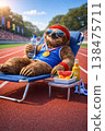 Relaxed Champion Sloth Lounging on Track 138475711