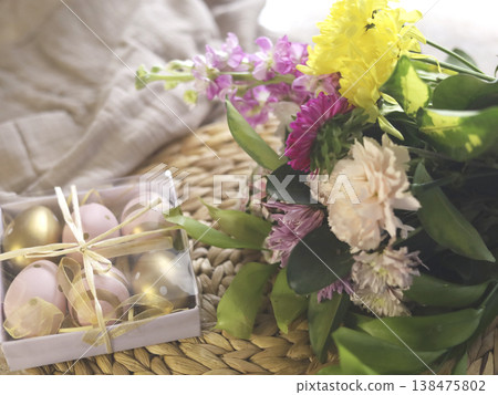 Pastel Spring Bouquet With Decorative Egg Gift Pastel Spring Bouquet With Decorative Egg Gift 138475802