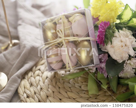 Pastel Easter Eggs Gift Box with Flowers Pastel Easter Eggs Gift Box with Flowers 138475820