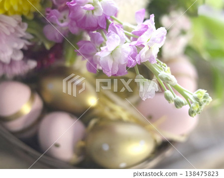 Pastel Easter Eggs Nest With Fresh Flowers Pastel Easter Eggs Nest With Fresh Flowers 138475823